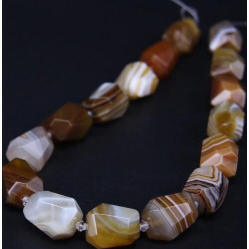 15.5"/strand Natural Brown Stripe Agates Faceted Nugget Loose Beads,Onxy Gems Stone Cut Pendants For Necklace Jewelry Making