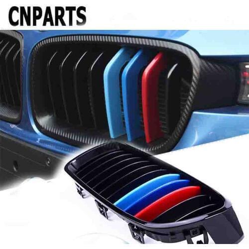 CNPARTS 3pcs 3D M Styling Car Front Grille Trim Sport Strips Cover Motorsport Power Performance Stickers For BMW X5 E53