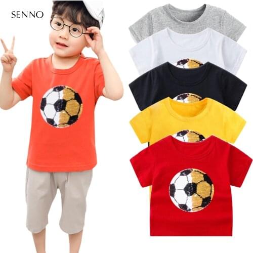 Kids boys girls t shirts with sequin color change face magic discoloration sequin top kids t shirt for boys 2-13 years