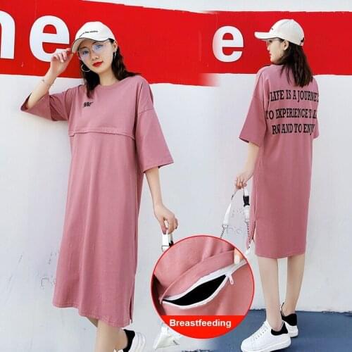 Nursing Maternity Long Dress Retro Summer Cotton Casual Loose Breastfeeding Dress Clothes for Pregnant Women Pregnancy Wear