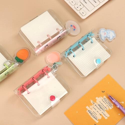 SaYing 1 Pcs Creative Cute Transparent 3 Ring Mini Loose-leaf Student Portable Ring Notebooks Kawaii School Stationery Supplies