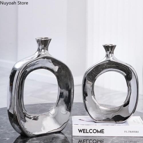 Gold and Silver Ceramic Hollow Vase Decoration Living Room Dried Flower Flower Arrangement Accessories Home Decoration Vase