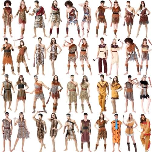 Halloween Costume Adult Savage Primitive Indian African Costume Show Festival Bar Decoration Cosplay Dress for Men and Women