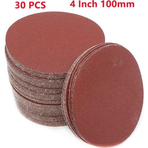 30pcs 4 Inch 100mm Round Sandpaper Discs Sand Sheets Grit 60-800 Hook And Loop Adhesive Sanding Discs Polish Tools
