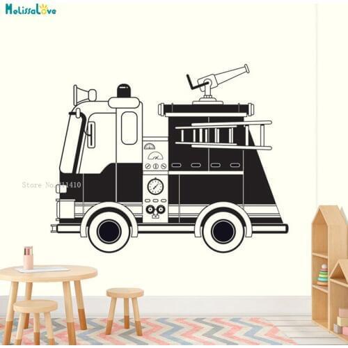 Cool Firetruck Wall Sticker Decals Vinyl Stencil Silhouette Home Art Decor for Kids Boy Removable Murals Nursery YT1912