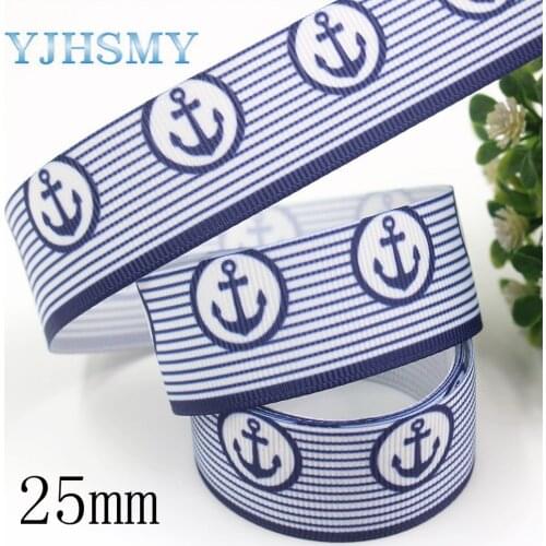 I-19826-1999, 25mm Blue striped anchor pattern printed grosgrain ribbon packaging design, DIY accessories handmade materials