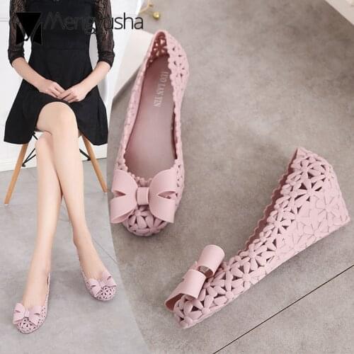 Sweet flower patchwork jelly sandals women bowtie cutout wedges sandalias mujer hollow out floral beach espadrilles sandals c961