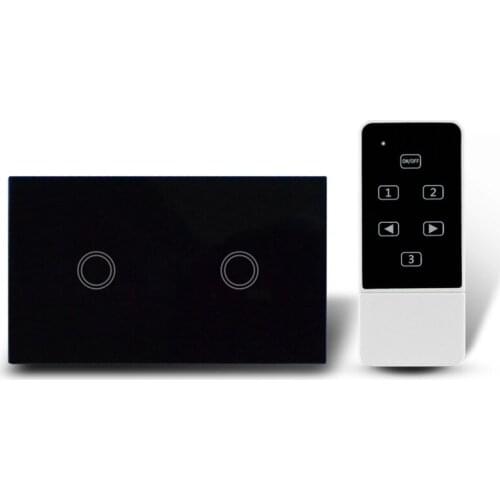 US Model 2 Gang Remote Switch, Touch Glass Screen Light Switch with Remote Control function, 433Mhz, AC110-240V