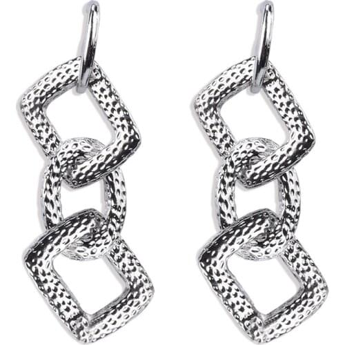 Fashion Gold Silver Color Geometric Punk Long Earrings For Women Vintage Metal Feel ZA Earrings Jewelry 2021 New Square Earring