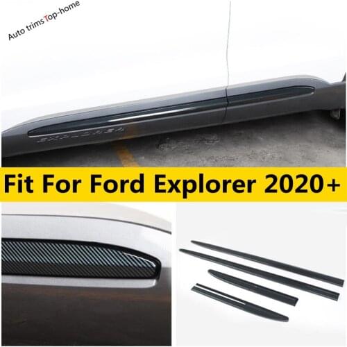 Car Side Door Body Molding Strips Streamer Cover Kit Trim For Ford Explorer 2020 2021 ABS Carbon Fiber Look Exterior Accessories