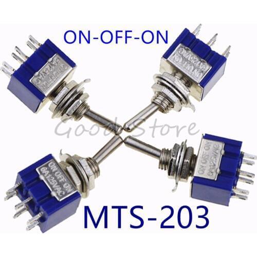 MTS-203 Deep Blue 6A 125VAC DPDT Toggle Switch 6 Pins ON-OFF-ON 3 Posotions Miniature Rocker Switch SL