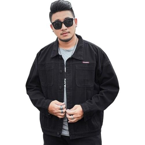 Mens autumn black denim jacket New products in 2021 Fashion casual loose bat sleeve mens denim jacket Large size 6XL 7XL 8XL