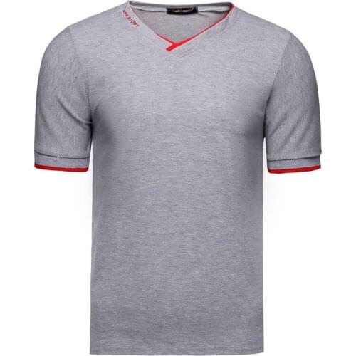 2020joom Half Sleeve T-shirt Solid Color Splicing V-neck Short Sleeve Slim Fit Mens T-shirt