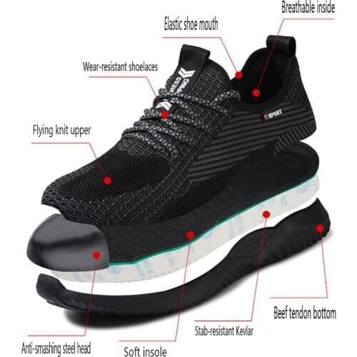 Mens summer breathable anti-smashing piercing construction site work shoes steel toe cap lightweight soft-soled safety shoes