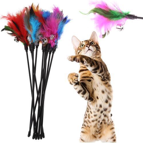 1PC 5Pcs Cat Toys Soft Colorful Cat Feather Bell Rod Toy for Cat Kitten Funny Playing Interactive Toy Pet Cat Supplies