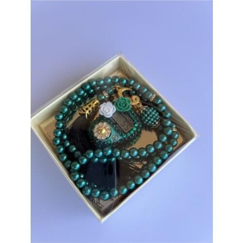 Gift Gemstone Zikirmatik Rosary Set Boxed Green