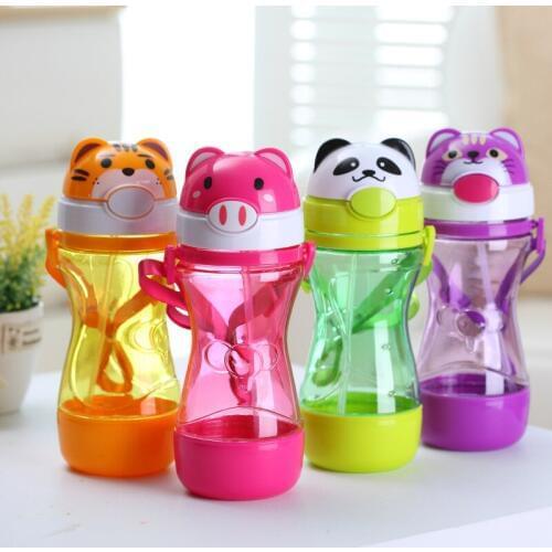 2017 New Kids Drinking Cartoon Water Bottles BPA Free Cartoon Plastic Straw Bottle Children Bottle Children Kettle Sports 320ml