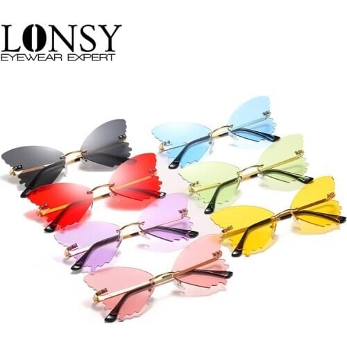 Fashion Rimless Butterfly Sunglasses Women Luxury Brand Design Vintage Sun Glasses Metal Shades For Women Mirror Eyewear UV400