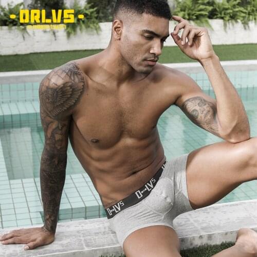 ORLVS mens underwear cotton fashion low waist sexy letter printing breathable belly boxers OR210
