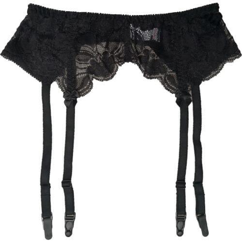 Women Satin Lace Solid Black Bowknot Garter Belt Garters Female Fashion Suspender Belt for Stockings Sexy Lingerie GA1257