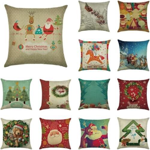 Festival Christmas Santa Claus Cushion Pillow Cotton Linen Home Chair Decor Case Sofa Throw Cover