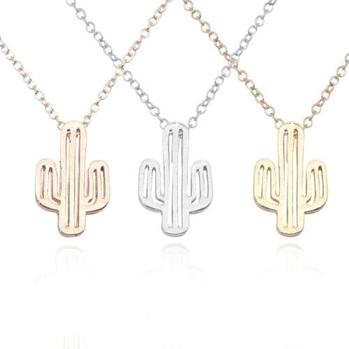 Simple Hollow Cactus Necklace Rose Gold Summer Minimalist Desert Prickly Pear Cactus Pendant Personaly Plant Pendants Necklaces