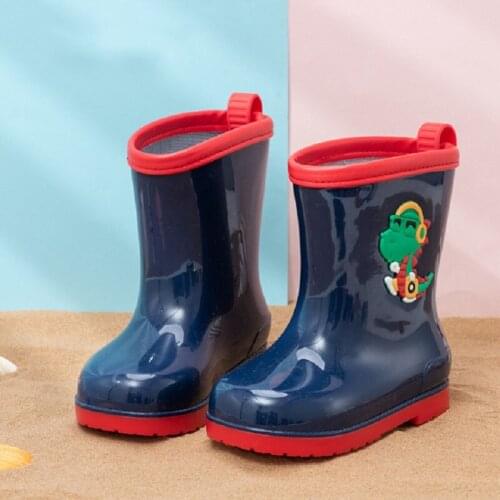 Rainboots Kids Cartoon Print Pvc Cute Solid Anti-Slippery Waterproof Toddler Girl Rain Boots New Ankle Boots for Boy Bright 2021