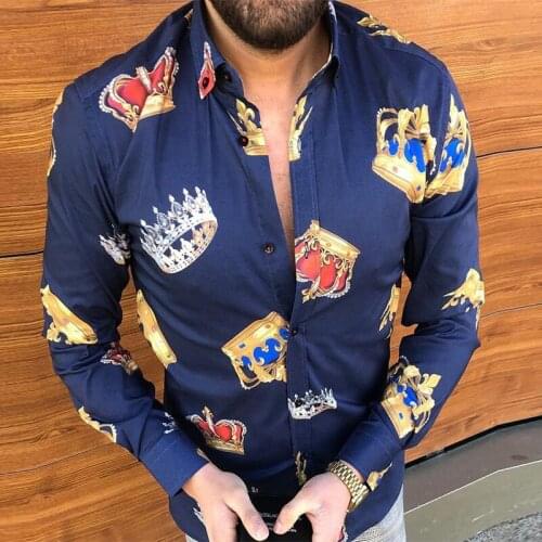 Korean Fashion Men Dress Shirts Long Sleeve Casual Floral Print Button Up Shirt Turn Down Luxury Camisa Male Top Vintage Blouse