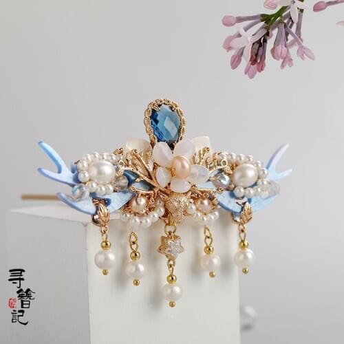 Handmade Hanfu Hair crown Headdress Classical Purple Antlers Dragon Horn Hair accessory Tassel Small Hairpin Headdress Cosplay