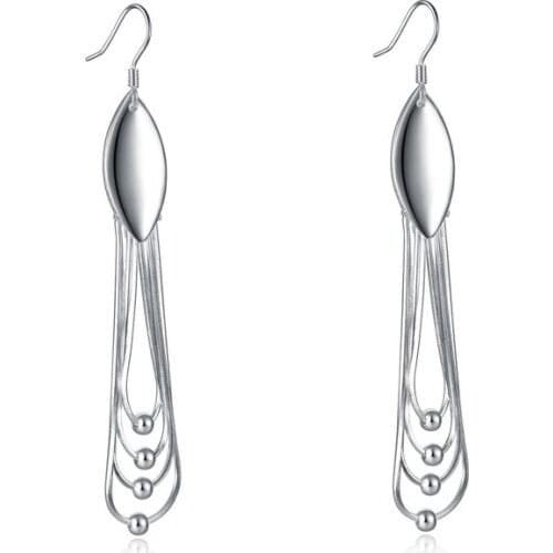 100% S990 Sterling Silver Earrings Fashion Hot New Style Elongated Handmade Multi-thread Earrings Beautiful Womens Earrings C