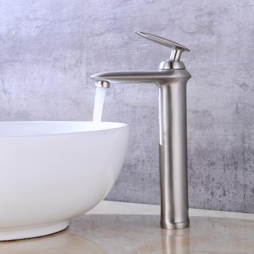 Free shipping Brushed nickel Solid brass material single hole Bathroom Sink waterfall Faucet mixer tap deck mounted