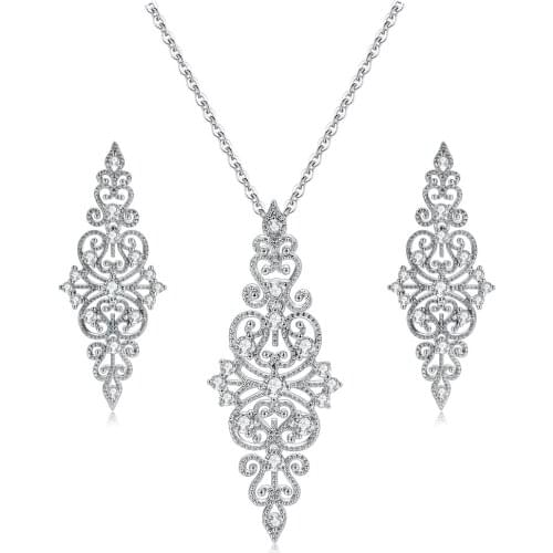 Wedding Bride Sets For Women Luxury White Gold Color Necklace Earring New Design Fashion Jewelry S514