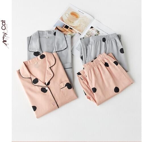 Cotton Satin Comfortable Pajamas, Dot Printing, Autumn Thin Style Pajamas, Satin Pajamas, Mens Cardigan Home Service Two-piece