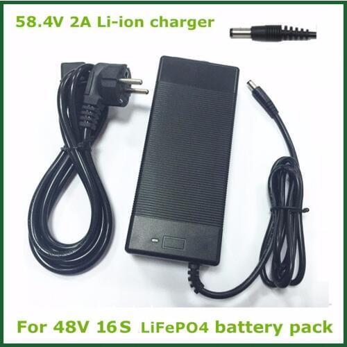 Output 58.4v2a LiFePO4 LFP Battery Charger for 16 series 48V LiFePO4 Battery Pack with LED Light shows Charge State Good Quality