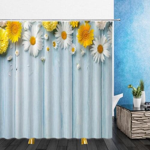 Cartoons Flowers Shower Curtains Yellow Sunflower White Daisy 3D Print Bathroom Home Decor Waterproof Polyester Cloth Curtain