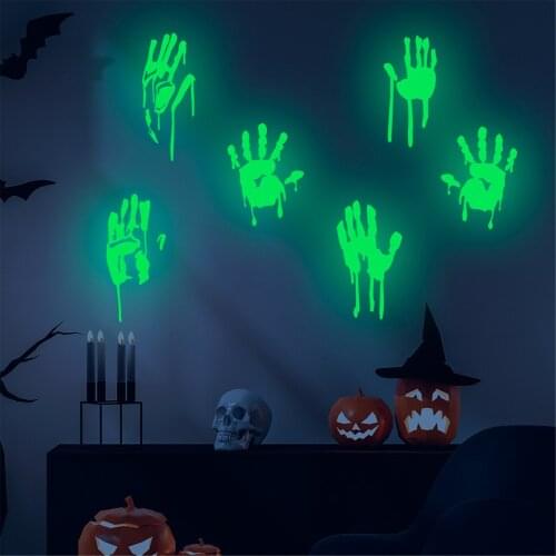 Green /Red Handprint Wall Sticker Removable Decoration Hot Sale Aesthetic 3D Luminous Fluorescent Stickers Home Kids Room Decals