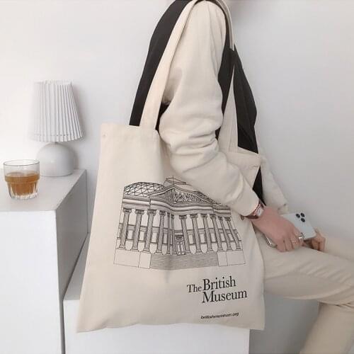 Women Canvas Bag British Museum Print Cotton Shoulder Bags Eco Shopping Bags for Girls Simple Casual Tote Cloth Books Handbag