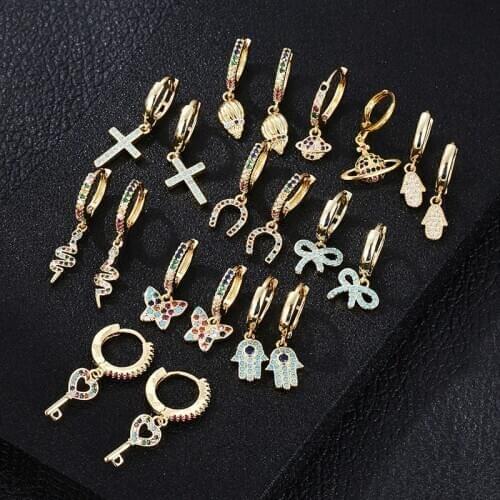 New Rainbow Butterfly Planet Cross Snake Earrings Top Quality CZ Crystal Charm Hoop Earrings For Women Fashion Jewelry 2020