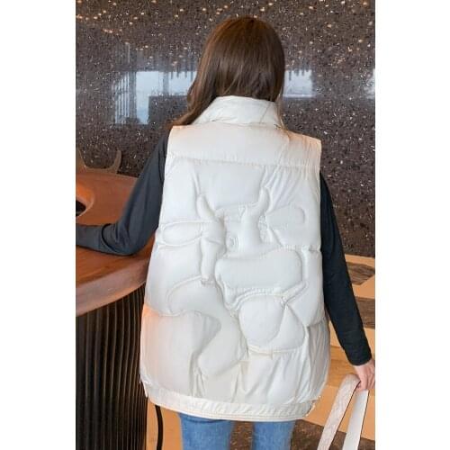 Cartoon Print Autumn Winter Womens Down Cotton Vest Short Loose Fashion Sleeveless Jacket Wild Personality Trend Waistcoat M56