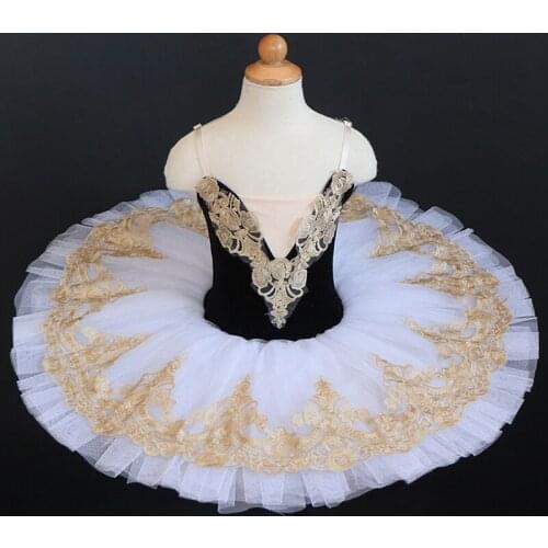 Girls gold Professional Ballet Tutu Dress Pink Blue White Swan Lake Ballerina Pancake Tutu Adult Kids Ballet Dress Dance Costume