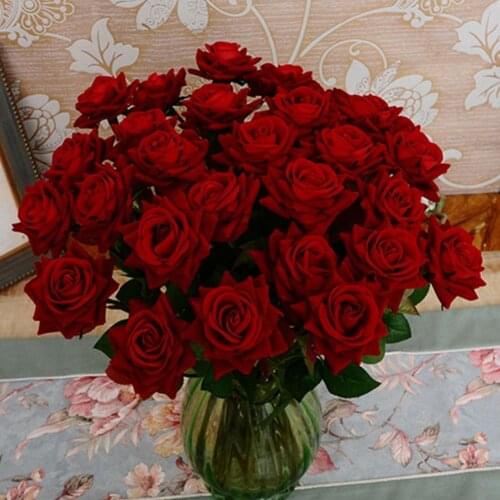 1 Pcs Artificial Rose Fake Flowers Leaf Home Room Bridal Bouquet Wedding Decor Artificial Flowers
