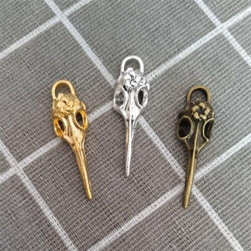 6Pcs 12x40mm Metal Vintage Crow Skull Charms Gothic Raven Pendants Accessories For Making Earrings Necklace Bracelet DIY Jewelry