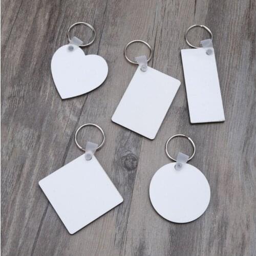12Pc DIY Sublimation Wooden Hard Board Key Rings Double Printable White Blank MDF Key Chain Heat Transfer Jewelry Making