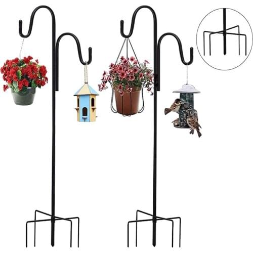 2 Pack Shepherd Crook Hooks Adjustable with 5 Prong Base,for Bird Feeders,Flower Ball, Plant and Christmas Decorations