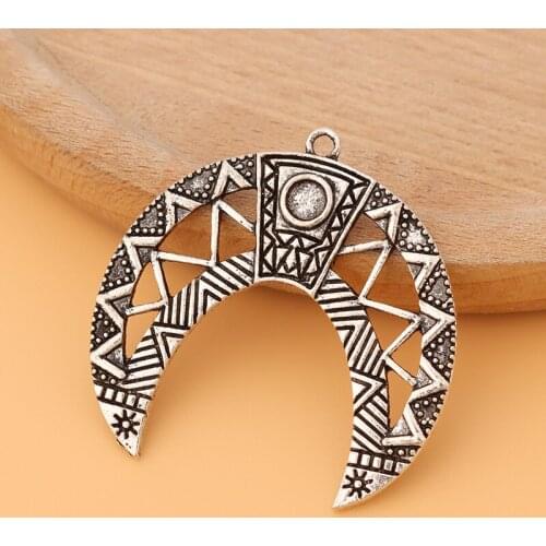 20pcs/Lot Large Crescent Moon Double Horn Tibetan Silver Charms Pendants for Jewelry Making Accessories
