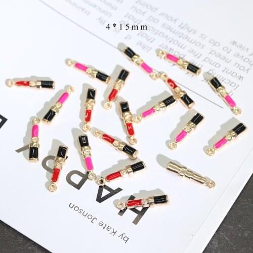 20pcs/Lot Diy 4*15mm Lipstick Handmade Oil Enamel Charms Design for Jewelry Making Earring Bracelet or Necklace