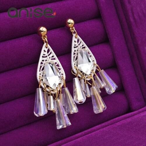 Anise Hot Sale Hollow Geometric Stud Earrings Irregular Crystal Tassel Earrings Long Beach Vacation Wind Earrings For Women