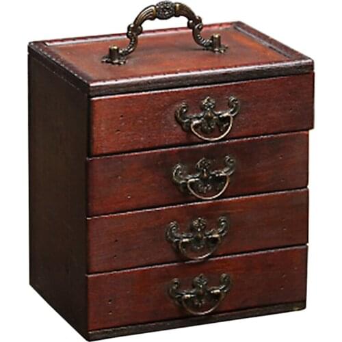 Antique Jewelry Storage Box Organizer For Necklace Bracelet Earrings 4 Drawers Make-Up Storage Boxes Women Dressing Box