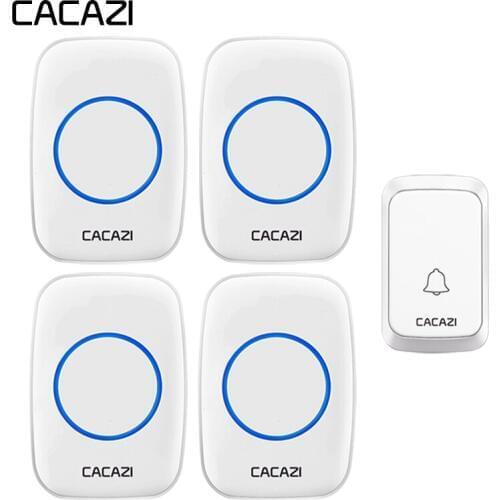 CACAZI Wireless Doorbell Waterproof 300M Bell 1 Button 4 Receiver LED Smart Home Calling Bell 58 Chime Doorbell Hotel 220V
