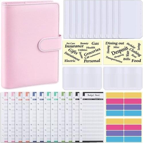 Budget Binder, A6 PU Notebook Planning Notepad, Replaceable 6 Ring Binder Coverfor Personal Planning of Budget Saving
